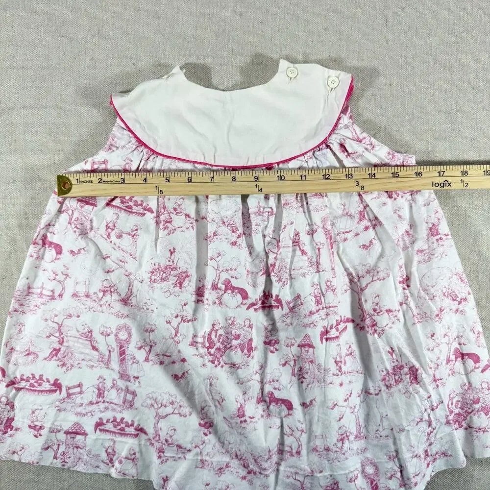Girls Vintage 3T White/Pink Toile Sleeveless A-Line Dress Fairy Tale